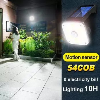 Солнечный светодиодный светильник на открытом воздухе с датчиком движения, уличный настенный светильник, водонепроницаемый уличный двор, садовый светильник с дистанционным управлением 54 SMD