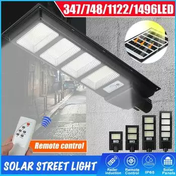 Солнечный светодиодный светильник, наружное освещение, 400 Вт, 800 Вт, 1200 Вт, 1500 Вт, солнечный уличный фонарь, радарный датчик, дистанционное управление, водонепроницаемый садовый настенный светильник 347LED Black
