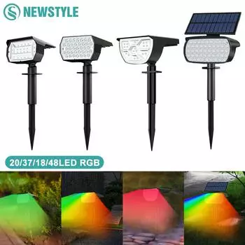 Солнечный точечный светильник для улицы, меняющий цвет RGB 48/37/20LED, ландшафтный прожектор на солнечных батареях, декор для сада, дорожка, дорожка, Рождество 1pc