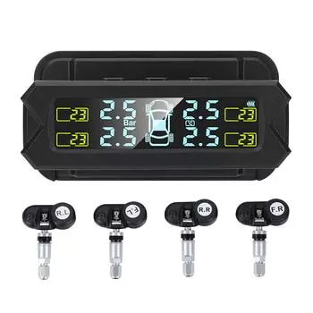 Солнечный TPMS Высокоточный цифровой датчик давления в шинах ЖК-дисплей Детектор давления в шинах 4 внешних/внутренних датчика Охранная сигнализация Internal
