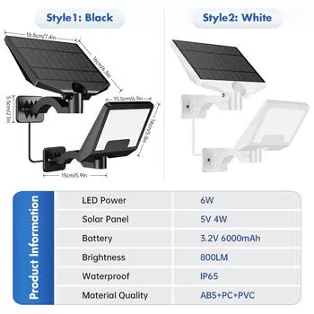 Солнечный уличный светильник для сарая 800 лм, солнечный защитный светильник IP65, водонепроницаемый аккумулятор 6000 мАч, работающий на солнечной энергии для патио, сарая, сада