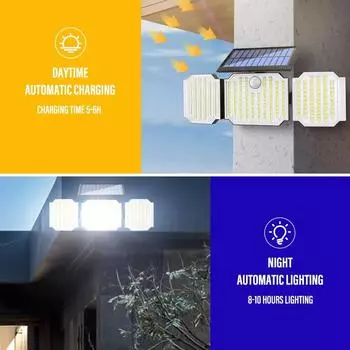 Солнечный уличный светильник с датчиком движения, светодиодный безопасный светильник с дистанционным управлением, 3-режимный прожектор для гаража, двора, сада, светодиодный фонарь
