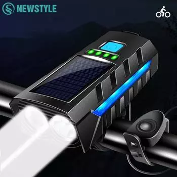 Солнечный велосипедный фонарь, передний фонарь для велосипеда с клаксоном, светодиодный велосипедный фонарь, перезаряжаемый фонарик, фара дальнего света, аксессуары для велосипеда зелёный