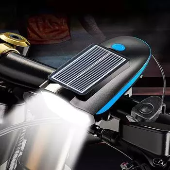 Солнечный велосипедный фонарь с клаксоном 120 дБ Type-C перезаряжаемый дорожный велосипедный передний фонарь 1200 мАч фонарик водонепроницаемый велосипедный фонарь 2 чёрный