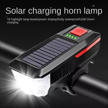 Солнечный велосипедный фонарь с USB-перезаряжаемым дисплеем, передний фонарь для горного велосипеда с клаксоном, фонарик для велосипеда синий