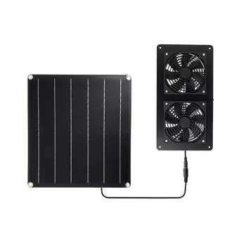 Солнечный вентилятор, комплект из солнечной панели и двух вытяжных вентиляторов мощностью 20 Вт, комплект вентилятора на солнечной панели для курятника, теплицы, собачьей будки, сарая, чердака чёрный