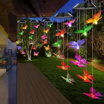 Солнечный ветрозвон, бабочка, ветрозвон, 6 светодиодов, меняющие цвет, солнечные бабочки, ветрозвон, водонепроницаемые, романтические, работающие на солнечной энергии, гирлянды-бабочки разноцветный