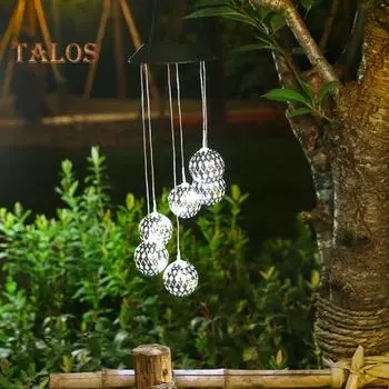 Солнечный ветрозвон, садовый металлический шар, ветрозвон с меняющими цвет солнечными лампами, уличный декор, светящийся ветрозвон для крыльца, патио, балкона, украшения разноцветный