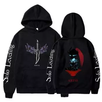 Solo Leveling Print Hooded Anime Sung Jin Woo Streetwear Men Women Hoodies Casual Free Pullover Harajuku Male Sweatshirt XS чёрный