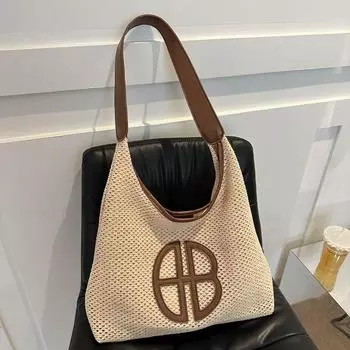 Соломенная большая вместительная модная повседневная сумка для поездок на работу 2024 года, новая модная тенденция, сумка через плечо, женская сумка-тоут хаки