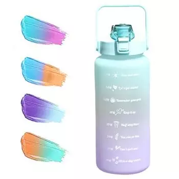 Соломенная бутылка 2000 мл с градиентным маркером времени, герметичная, без BPA, с откидной крышкой, мотивационная, для фитнеса, спорта, воды 2000ml розовый