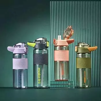 Соломенная бутылка 700 мл со шкалой, большой вместимостью, ручкой, прозрачная уличная бутылка для воды для студентов и взрослых, ежедневная 700ML зелёный