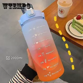 Соломенная чашка для воды большой емкости, 2 л, высокотемпературная пластиковая чашка для воды, шкала времени, матовая чашка для занятий спортом на открытом воздухе, студенческая парная чашка 2L 64OZ