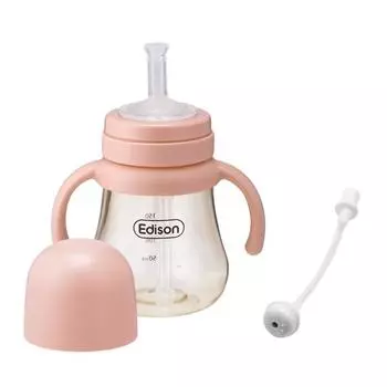 Соломенная чашка Edison PPSU 240мл обычная соломинка + весовая соломинка, розовый, 1 шт.