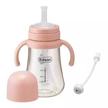 Соломенная чашка Edison PPSU 340мл обычная соломинка + весовая соломинка, розовый, 1 шт.