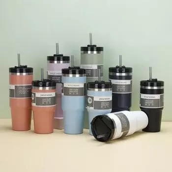 Соломенная чашка на 30 унций, автомобильная чашка, термос из нержавеющей стали 304, автомобильная портативная чашка для воды 20oz/600ml белый