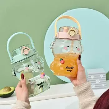 Соломенная чашка с милой свиньей. Красивая большая чашка для живота. Небьющаяся соломенная чашка большой емкости. Летний стакан. 1120ML синий