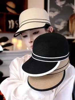 Соломенная кепка от солнца, летняя универсальная дышащая соломенная шляпа для отдыха на море, пляжная шляпа для женщин прилив Average size (56-58cm)