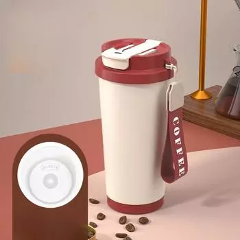 Соломенная кофейная чашка, женская красивая портативная чашка для воды, вакуумная чашка из нержавеющей стали 316 с керамическим вкладышем 530ML