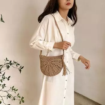 Соломенная круглая сумка через плечо, летняя, новая, Гавайи, ручная плетеная соломенная сумка для отдыха на пляже, женская сумка, тонкая работа