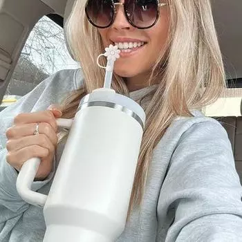 Соломенная крышка с милым мультяшным цветком ромашки, аксессуары для чашек, креативная простая соломенная крышка для пищевых продуктов, многоразовая пыленепроницаемая соломенная крышка as the picture