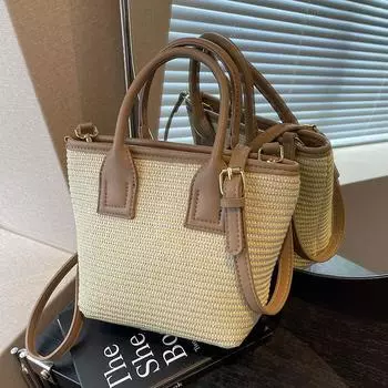 Соломенная маленькая сумка женская сумка летняя универсальная сумка-мессенджер плетеная высококачественная женская портативная сумка-ведро No specification хаки