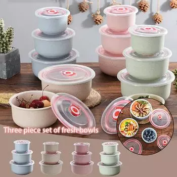 Соломенная миска для хранения свежести с крышкой, круглая коробка для обеда в микроволновой печи One Size бежевый