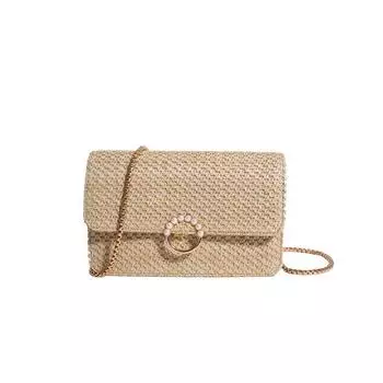 Соломенная Модная Маленькая Квадратная Сумка Этнический Стиль Простая Сумка Через Плечо Текстурная Цепочка Сумка Через Плечо Женская Сумка хаки