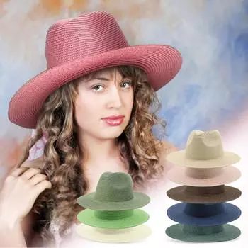 Соломенная панама с широкими полями, пляжная шляпа от солнца, мужские и женские шляпы для пар, пряжка на ремне Fedora One Size бежевый
