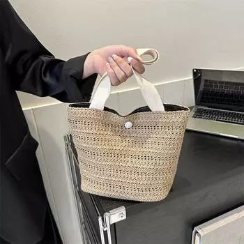 Соломенная плетеная большая вместительная сумочка Temperament, новая летняя модная повседневная сумка, популярная сумка-ведро на одно плечо