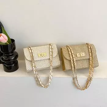 Соломенная плетеная мини-сумка квадратной формы для женщин, новая модная корейская стильная простая сумка через плечо с замком через плечо