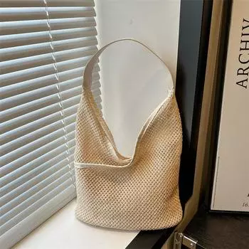 Соломенная плетеная сумка большой емкости подмышечная сумка корейские ретро плетеная сумка-ведро сумка через плечо в стиле отпуска пляжная сумка для женщин