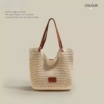 Соломенная плетеная сумка женская 2025 новая летняя легкая роскошная нишевая высококачественная большая вместимость на плечо сумка-тоут плетеная женская сумка Zipper creamy-white