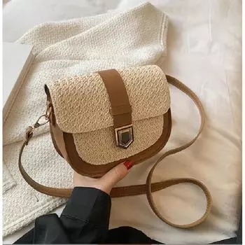 Соломенная плетеная сумка женская 2025 новая модная простая маленькая свежая сумка-мессенджер на одно плечо в иностранном стиле седельная сумка чёрный