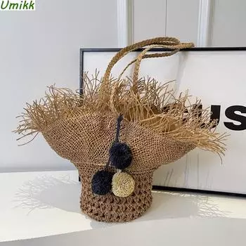 Соломенная пляжная сумка, большая летняя сумка через плечо, шикарная плетеная сумка для отпуска, дорожная сумка для отпуска белый