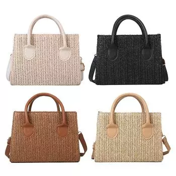 Соломенная пляжная сумка через плечо женская кожаная сумка через плечо ручной работы Pur бежевый