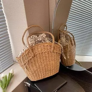 Соломенная пляжная сумка, плетеная сумка на плечо, летние сумки-тоут с плетеной верхней ручкой для женщин и девочек, для путешествий и отдыха 40x8x25cm бежевый