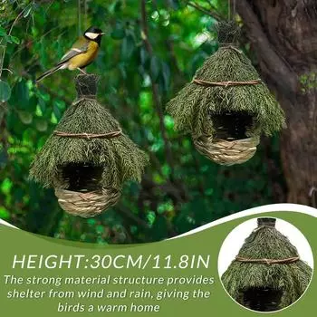 Соломенная птица, плетеная вручную, садовые украшения в виде птиц One Size зелёный