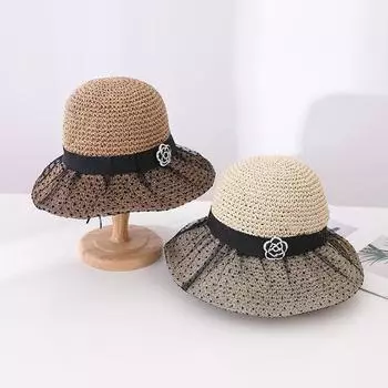 Соломенная шляпа элегантная пляжная шляпа женская летняя сетчатая пряжа новая шляпа-ведро шляпа от солнца весенне-осенняя шляпа от солнца one size fits all хаки