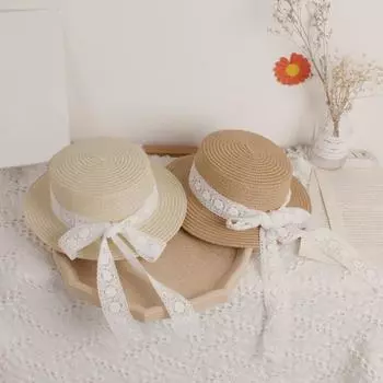 Соломенная шляпа для девочек, защитная шляпа от солнца, кружевной галстук-бабочка, украшение из ленты S