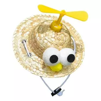 Соломенная шляпа для питомца с бамбуковым пропеллером-вертушкой, мини-плетеная соломенная шляпа для кошек, маленьких собак, мультяшная шляпа от солнца на Синко де Майо для улицы S жёлтый