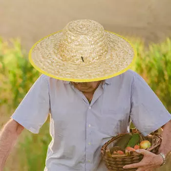 Соломенная шляпа для защиты от солнца, регулируемый ремешок для подбородка, легкая, функциональная, многоцелевая, дышащая Diameter 40cm