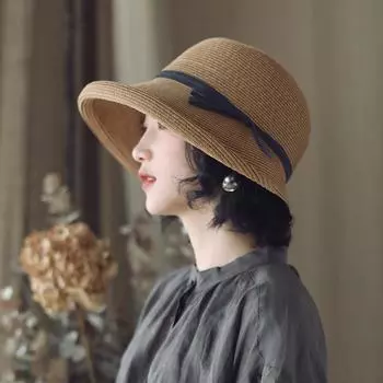 Соломенная шляпа Хепберн, женская шляпа от солнца с маленькими фигурными краями, женская летняя пляжная шляпа с широкими полями, праздничная вечеринка 56-58cm розовый