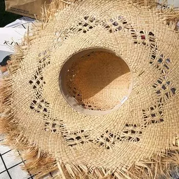 Соломенная шляпа от солнца для женщин, модная, 5,9-дюймовая, с широкими полями, защита от ультрафиолета для пляжного отдыха, летний аксессуар
