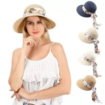 Соломенная шляпа от солнца для женщин с широкими полями, защита от ультрафиолета UPF 50+, летняя пляжная шляпа, складная, складывающаяся, с большим бантом белый
