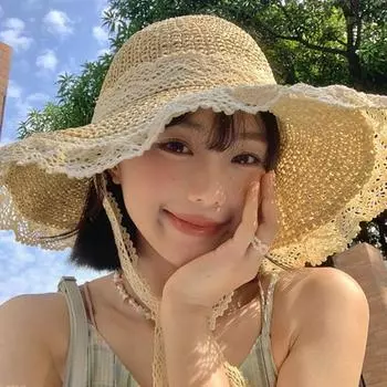 Соломенная шляпа от солнца для женщин, складная, дышащая, регулируемого размера, с кружевной отделкой, пляжная шляпа для активного отдыха, спорта, повседневной носки бежевый