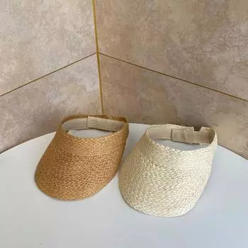 Соломенная шляпа Пустой цилиндр Летняя соломенная шляпа для отдыха Защита от солнца Крыша Пляжная шляпа Тканая кепка M56-58cm хаки