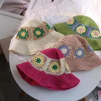 Соломенная шляпа ручной работы для женщин, новая летняя шляпа рыбака с полым крючком и цветком для пляжного отдыха, милая шляпа-зонтик M56-58cm