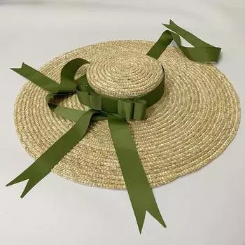 Соломенная шляпа Ruili Wind с длинными полями и широкими полями, соломенная шляпа с бантом и плоским верхом для студийной фотосъемки one size fits all зелёный