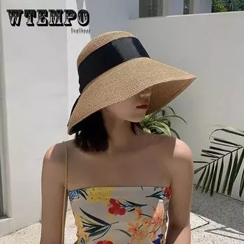 Соломенная шляпа с бантом, летняя пляжная шляпа для родителей и детей, шляпа от солнца для девочек, пляжная шляпа, шляпа для активного отдыха для детей one size чёрный